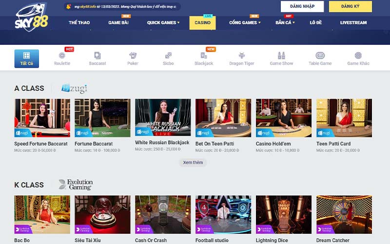 Hướng dẫn cách chơi Casino Sky88